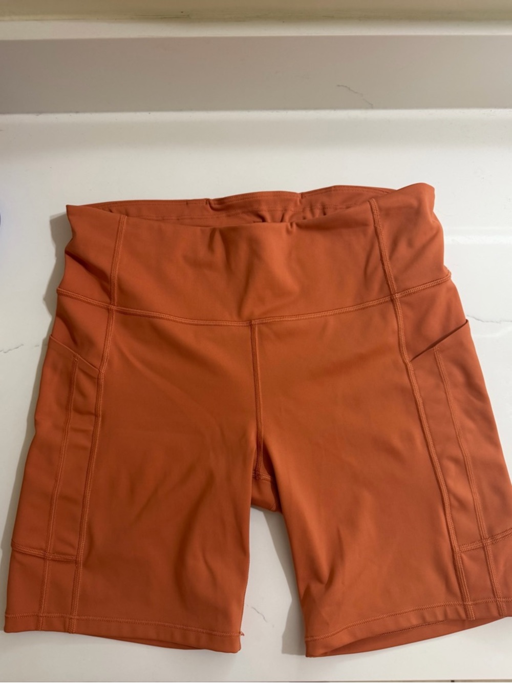 Athleta Rust Orange High-Rise Bike Shorts 5" - with pockets